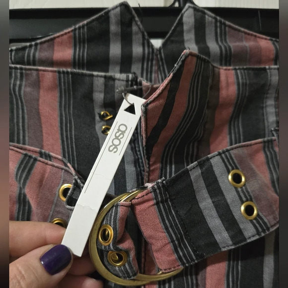 NWT ASOS Stevie Belted Peg Pants in Berry Stripe, High Waist, Rare & Unique. - Picture 12 of 13